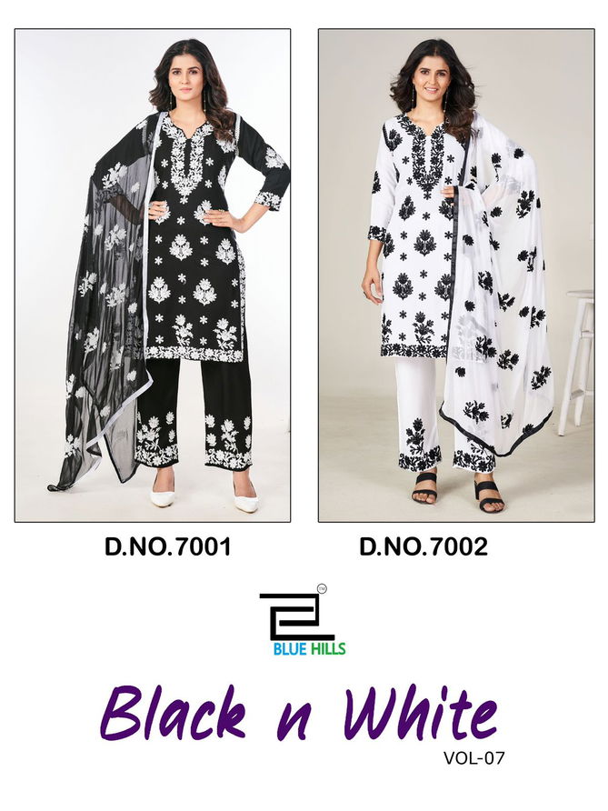 Black N White Vol 7 By Blue Hills Rayon Kurti With Bottom Dupatta Wholesale Shop In Surat
